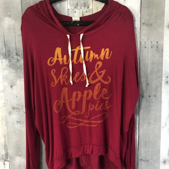 EEB Tops - Fall Lightweight Hoodie Wine Burgundy Autumn